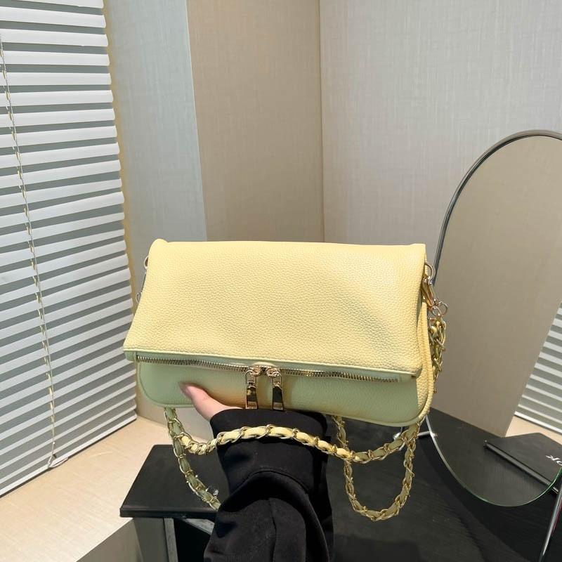 Sac à underarm tendance en cuir huilé, Texture simple et élégante, Sac bandoulière à chaîne unique