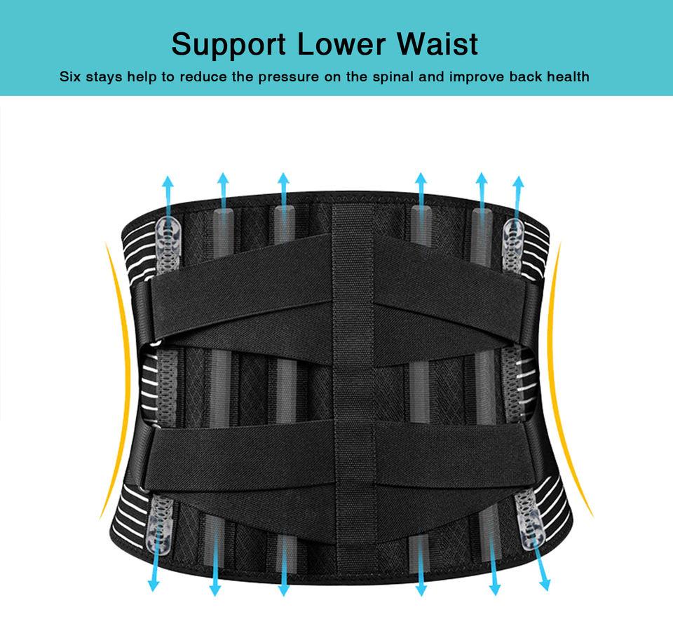Back Brackets on The Lower Back, 6 Breathable Back Support Belts, Non-slip Waist Support Belts and 16 Holes