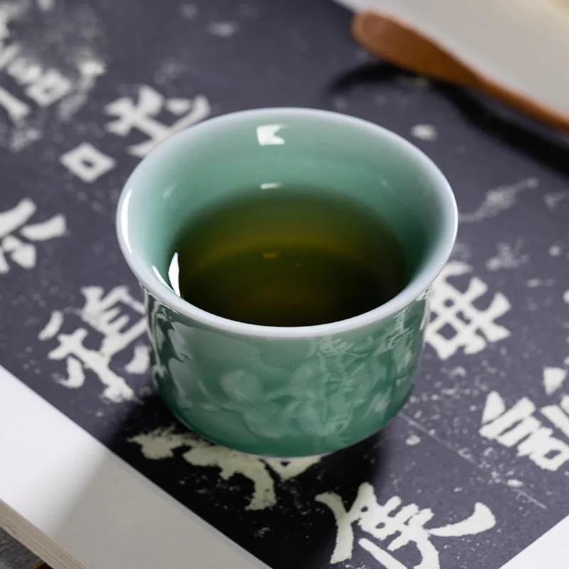 100ml Longquan Celadon Nine Peach Teacup Handmade Tea Bowl Tea Cup Set Tea-tasting Fragrance Cup Jianzhan Master Cups Drinkware
