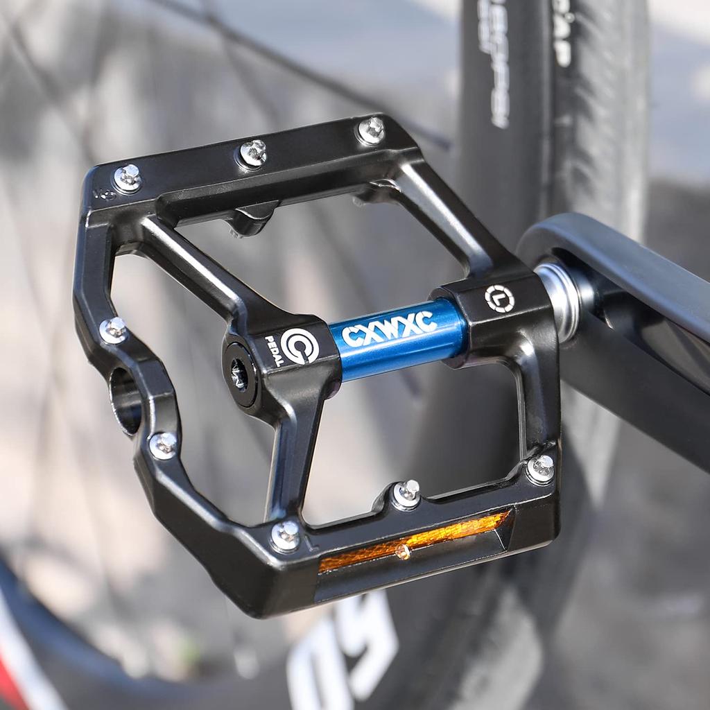 CXWXC Bicycle Pedals Flat Pedals for Road with Reflectors Aluminum Bikes/Cross Bikes/MTBs Etc. (CX-930BU) (Black/Blue)