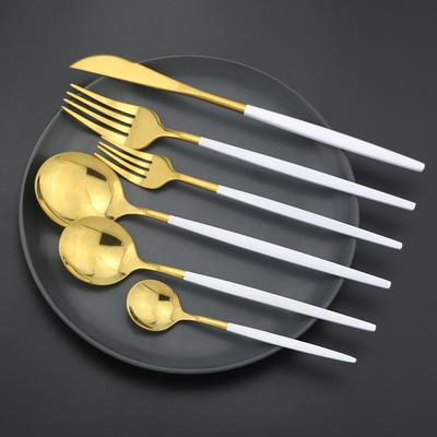 6Pcs Dinnerware Set White Gold Cutlery Set For One 304 Stainless Steel Knife Forks Spoons Dinner Set Kitchen Silverware Tableware Set