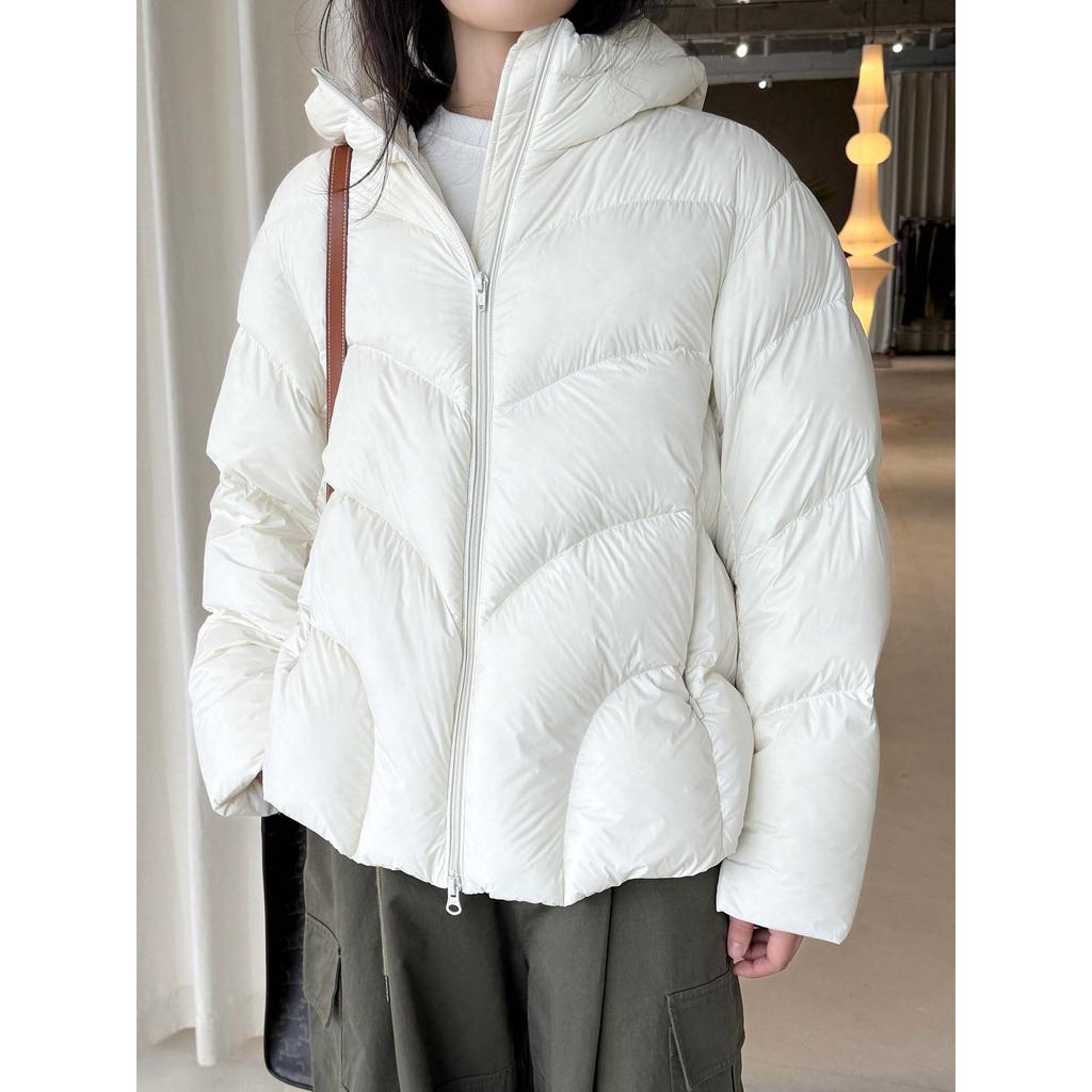 Lufu winter new simple and fashionable hem drawstring white duck down jacket loose warm jacket women