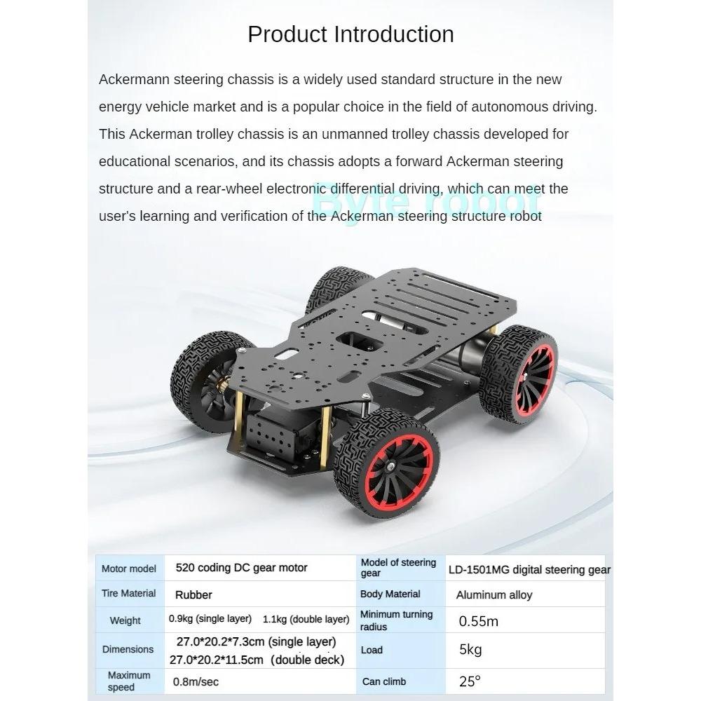 Auto Robot 4WD Carico 5KG Telaio RC Ackerman in Metallo con Motore a Doppio Encoder Servo Sterzo Ruota Anteriore Robot Programmabile Kit Fai-da-te