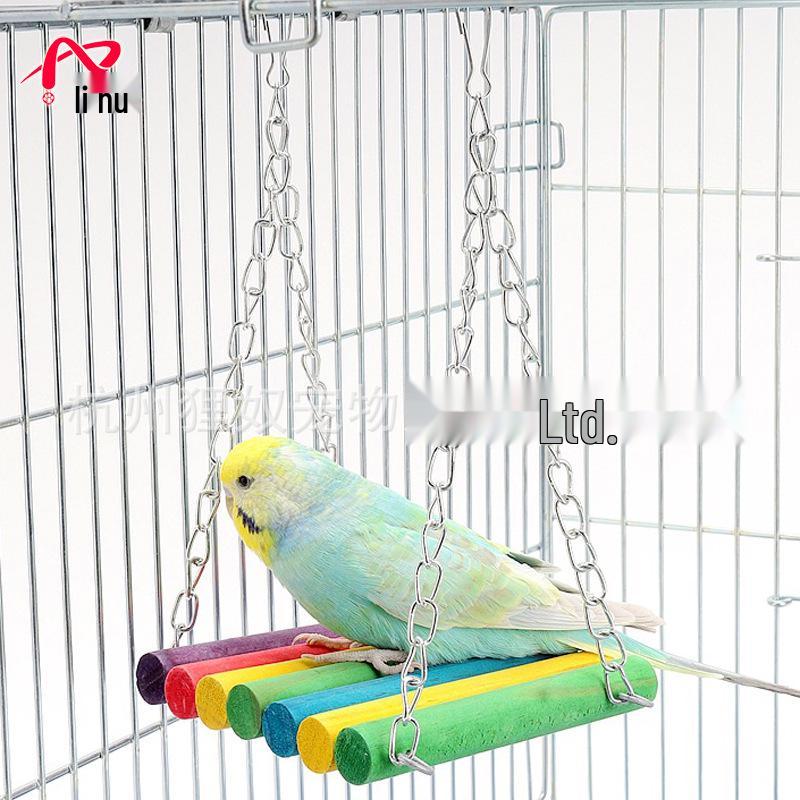 Rainbow Wooden Bead Suspension Bridge: Durable Climbing Swing for Parrots and Birds