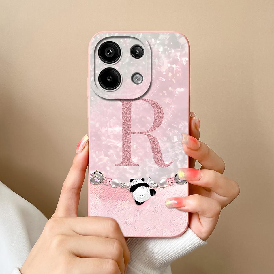 For Redmi Note 13 Pro 4G 5G Case Cute Panda Letters Back Cover For Xiaomi Redmi Note13 Pro Plus Soft Liquid Silicone Phone Cases