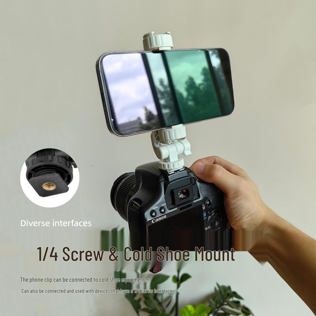 Rotating Dual Hot Shoe Phone Clip with Fill Light & Tripod Support