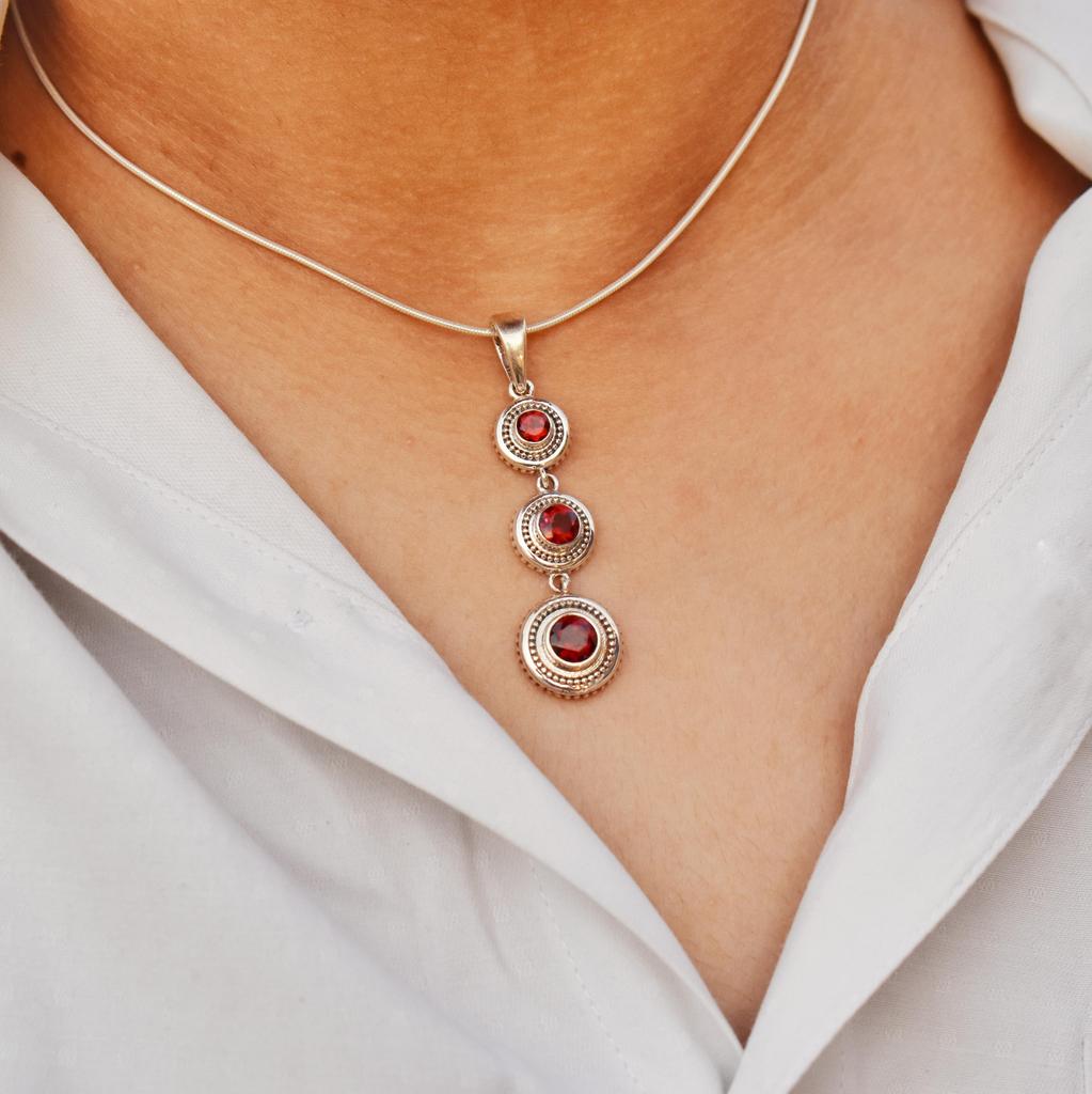 Genuine Garnet Dangle Pendant, 925 Silver Gemstone jewelry, Gift for her