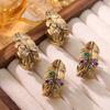 Medieval Vintage Niche Design Fashionable High-End Stud Earrings Brass Material Inlaid With Colored Zircon Autumn And Winter Retro