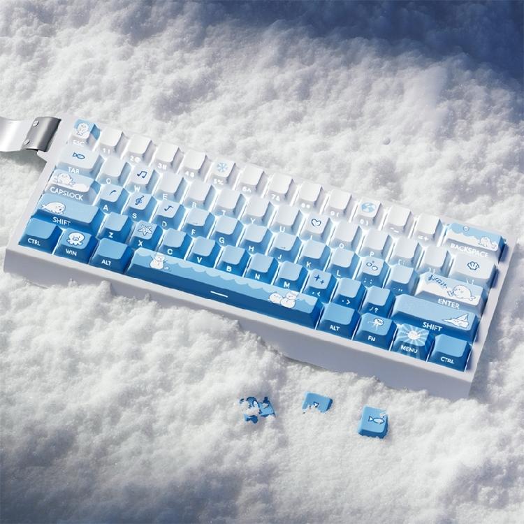 Snow Seal Theme Keycaps PBT 74 Key Set Original Height Side Printed Translucent for 60 61 65 67 Mechanical Keyboards