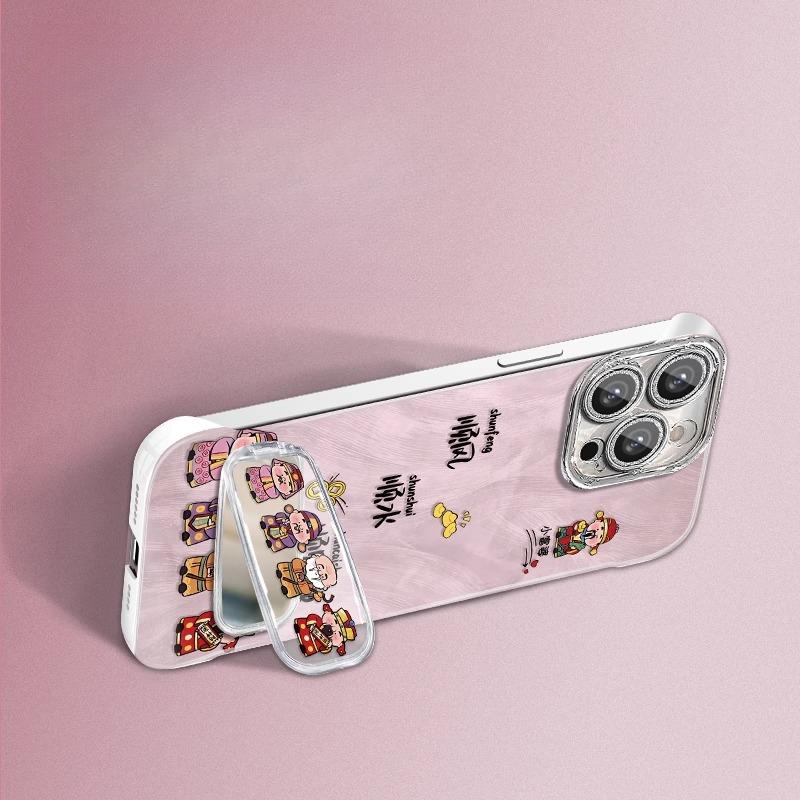 Guofeng God of Wealth Bracket Suitable for Apple 15promax Mobile Phone Case 16 Feather Yarn 13 Frameless 14 Mirror Bracket
