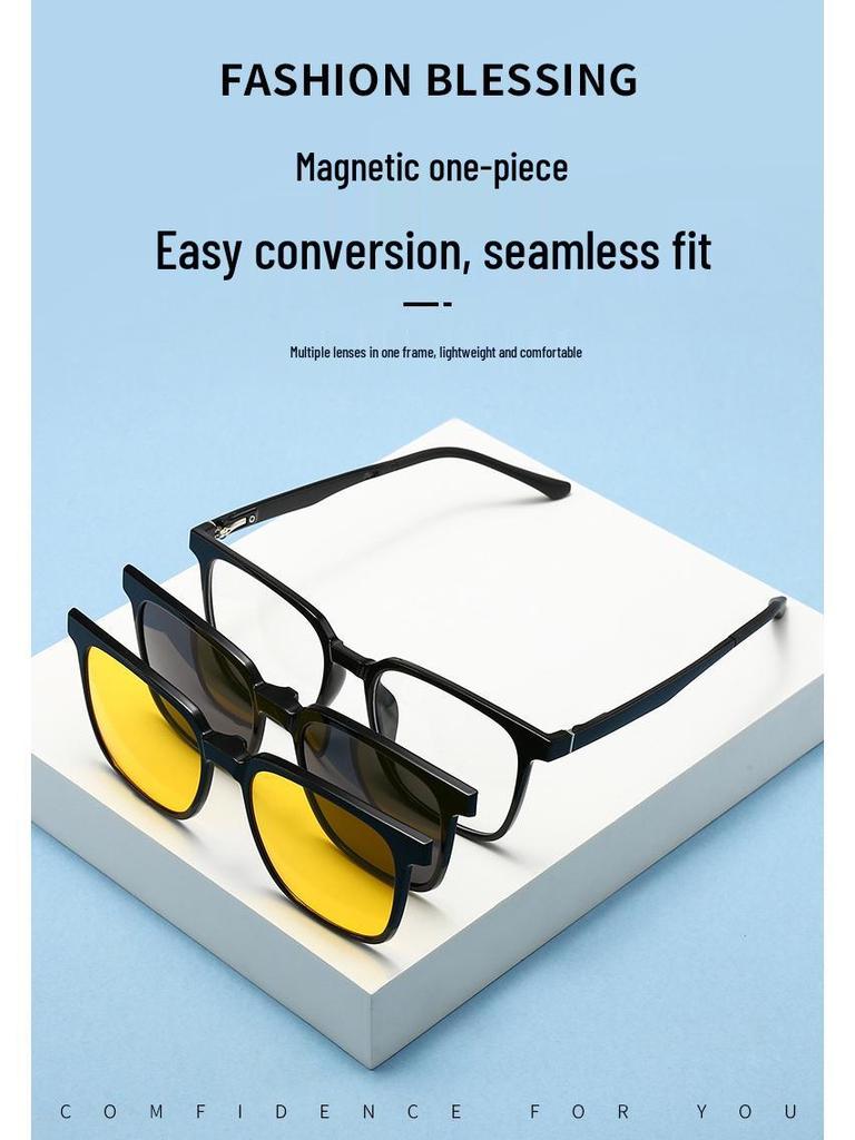 TR90 Myopia Eyeglass Frames with Magnetic Clip-on Polarized Sunglasses for Men & Women
