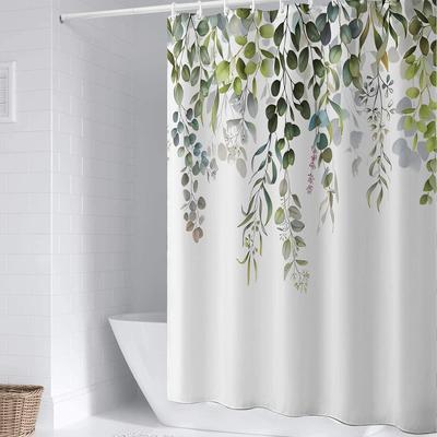Duş Perdesi Polyester Kumaş Duş Perdesi Astarı 72x72 İnç, Ağırlıklı Hem Su Geçirmez Yıkanabilir Banyo Perdeleri 12 Kancalı, Yeşil Yuvarlak Yapraklar