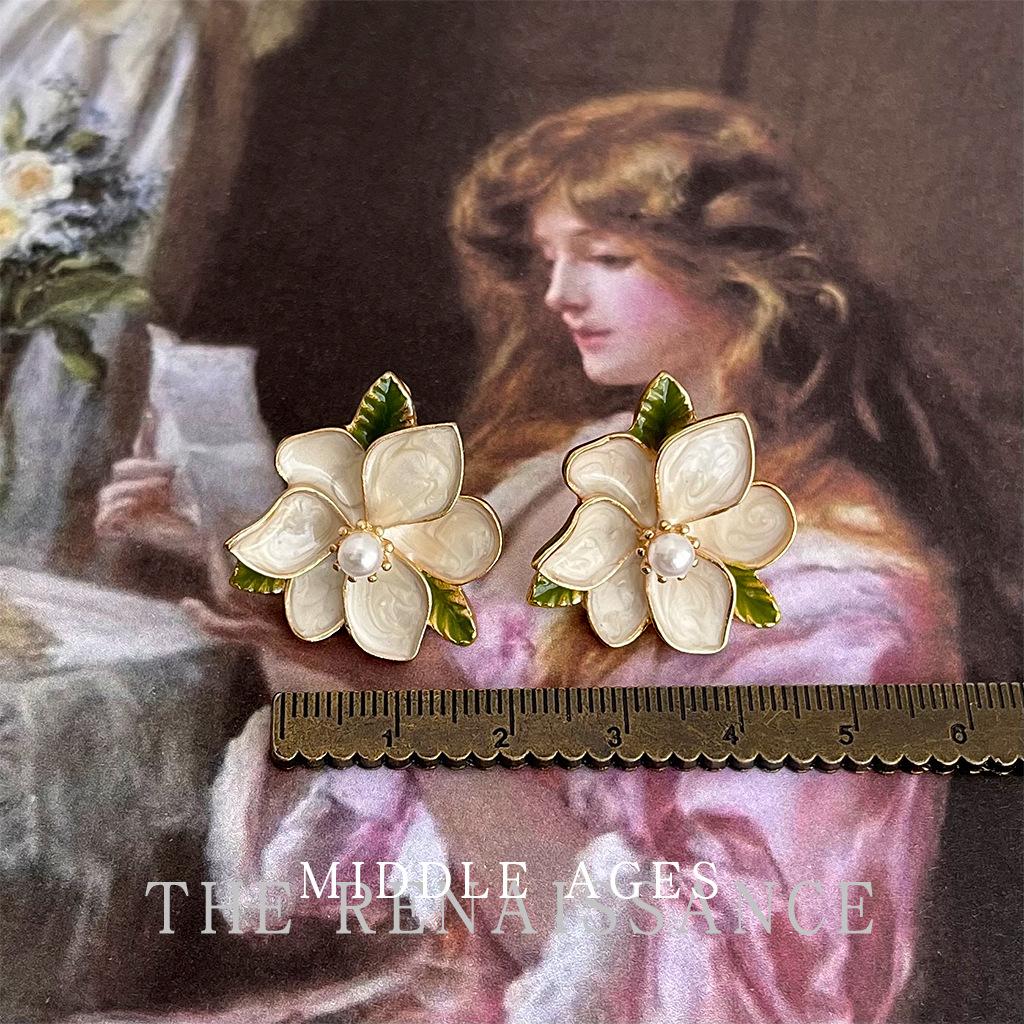 Винтажные серьги-капли из эмали с камелиями, текстурные качественные серьги