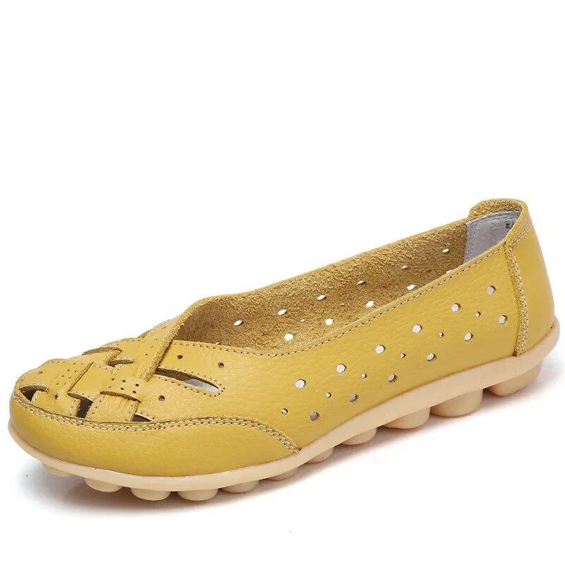 Novas sandálias femininas moda sola macia salto plano oco sapatos planos mulher sapatos de couro genuíno feminino casual 2024