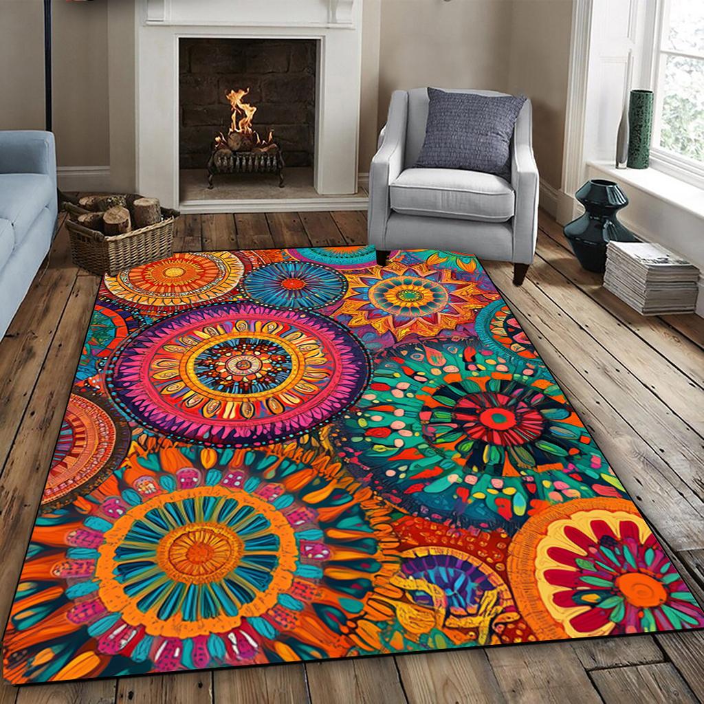 1pc Vibrant Mandal Patterned Area Carpet, Large Area Carpet, Suitable for Bedroom/ Study/ Living Room/ Hotel/ Restaurant/ Shopping Mall/ Tea