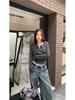 Women's Korean Faux Two-Piece Long-Sleeve Top – Sweet & Stylish Grey Slim-Fit T-Shirt for Autumn/Winter