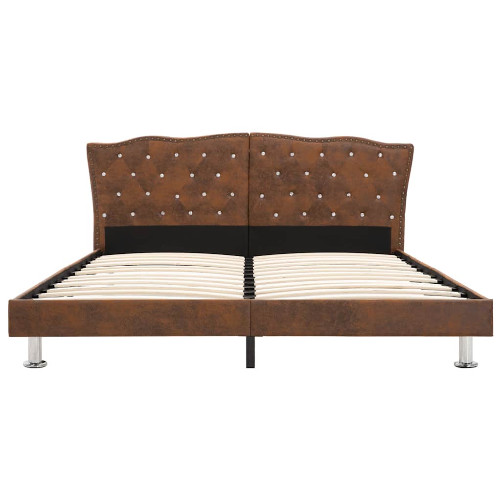 Bed Frame Brown Faux Suede Look 180*200 Cm