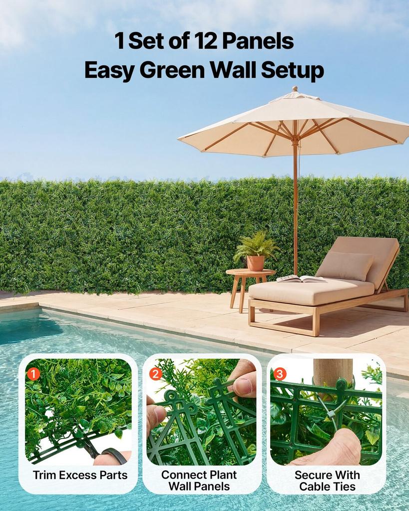 Artificial Plant Wall, 12PCS 50.8 x 50.8 cm Artificial Boxwood Panels, Sun Protection Greenery Backdrop Privacy Hedge Fence, Fake Grass Screen for