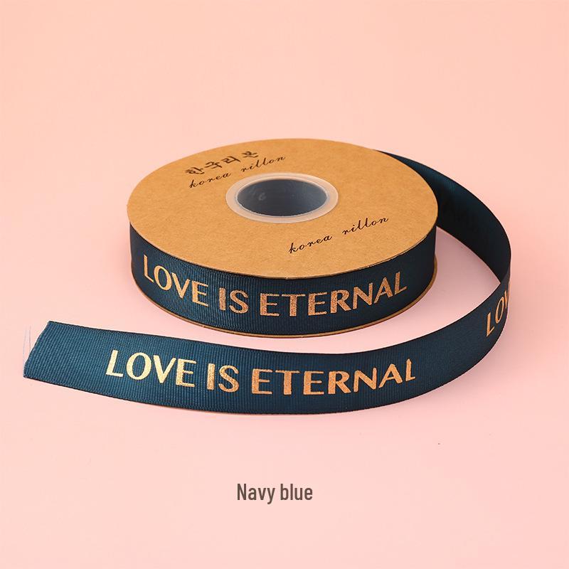 1CM Ribbed Silk Satin Ribbon with Hot Stamped English Letters for Cake Decoration and DIY Craft Gifts