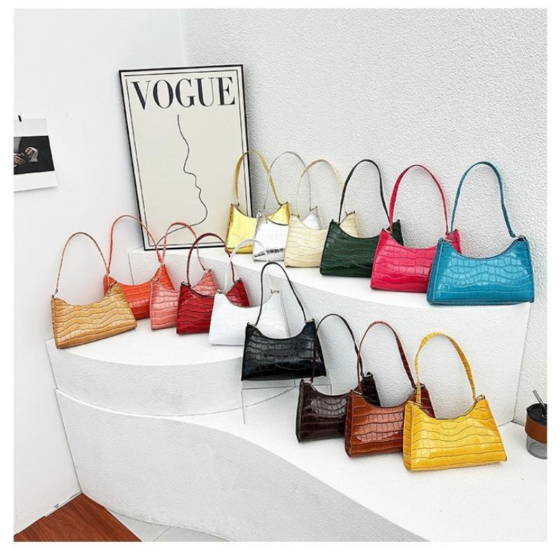 Solid Color Pu Leather Women'S Underarm Bag For Female Retro Casual Shoulder Bag Tote Clutch Purse Banquet Handbag