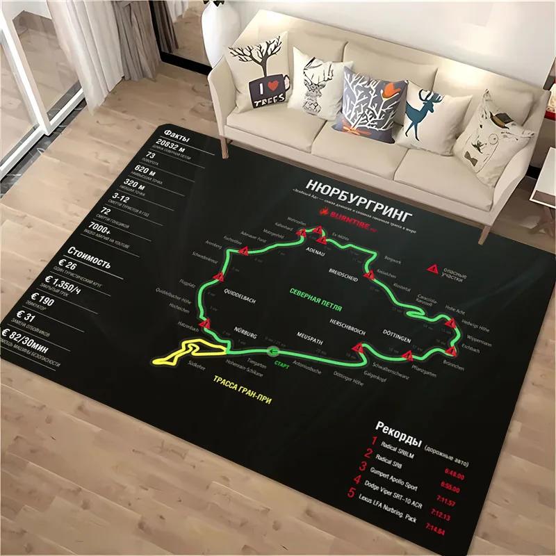 3D HD Nurburgring F1 International Track Rug,Carpet for Living Room Bedroom Sofa Doormat Decor,Kid Game Non-slip Floor Mat Gift