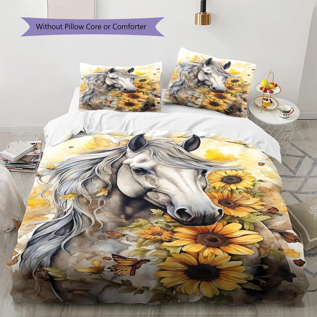 1PC Horse Bedding Quilt Set Quilt Cover Pillowcase Home Decoration Birthday Gift (1 * duvet cover + 2 * pillowcase, without core)