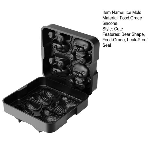 Ice Cube Tray 3D Bear Shape Food-grade Silicone Ice Mold Dishwasher Safe Slow Melting Cocktail Ice Mold