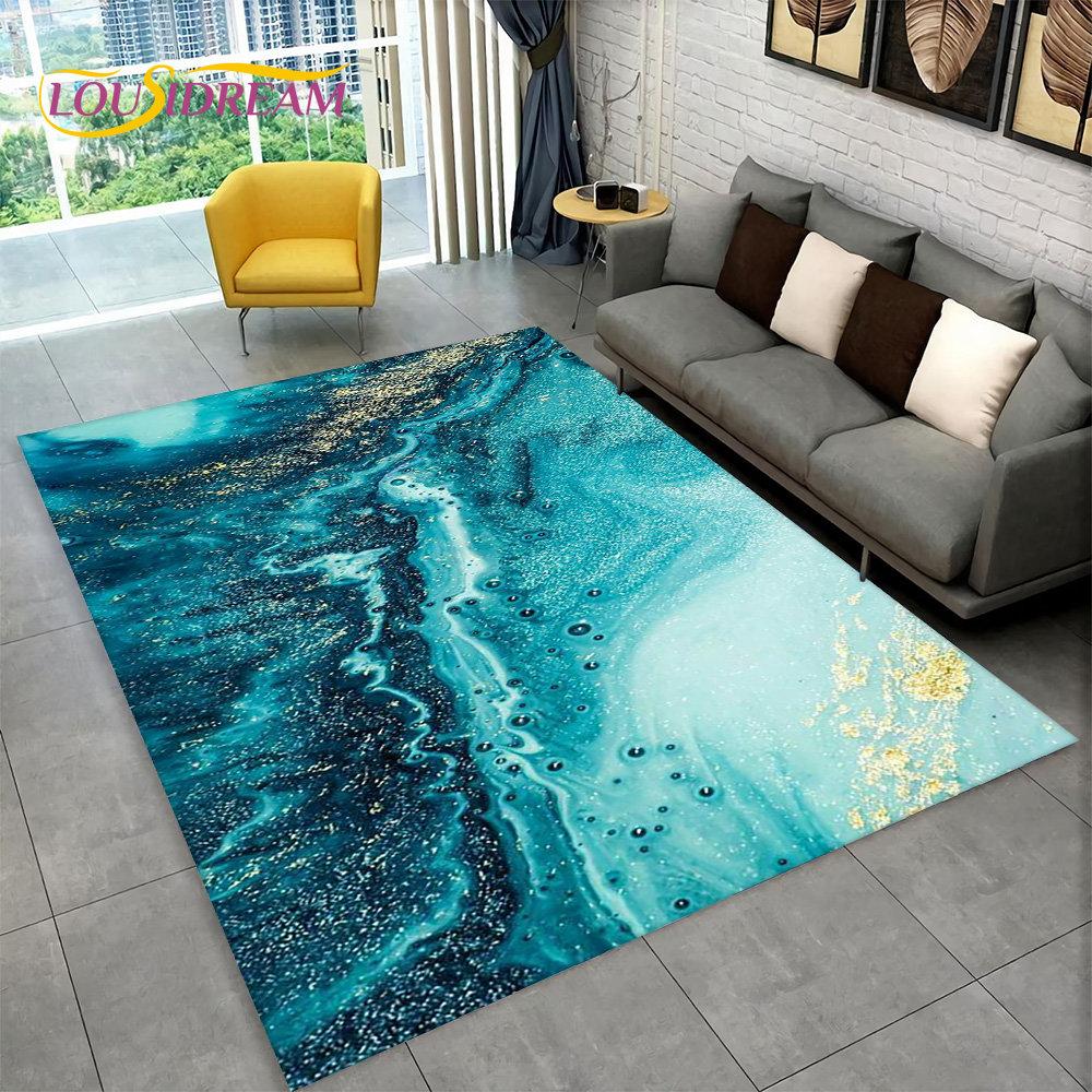 3D Nordic White Golden Colour Marble Geometric Area Rug,Carpet Rug for Living Room Bedroom Sofa Doormat Decor,Non-slip Floor Mat