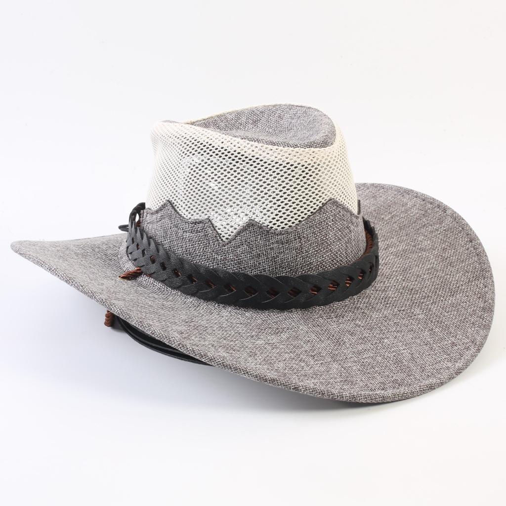 Western Cowboy Hat Men and Women Summer Breathable Sunscreen Visor Hat Big Brim Outdoor Travel Straw Top Hat