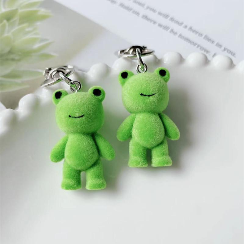 Cute 3D Flocking Frog Keychain Flocked Little Frog Couple Mobile Phone Pendant Car Keyring Earphone Backpack Charms Bag Decor