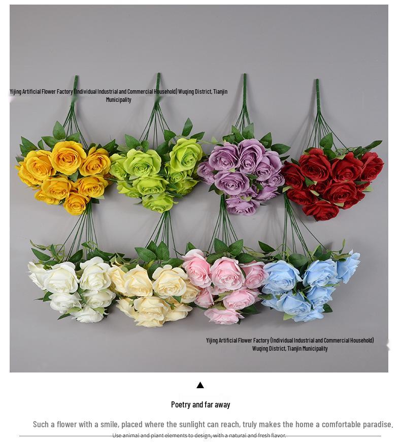 Artificial Dutch Rose Bouquet: 10 Heads for Wedding Hall & Bride's Decoration