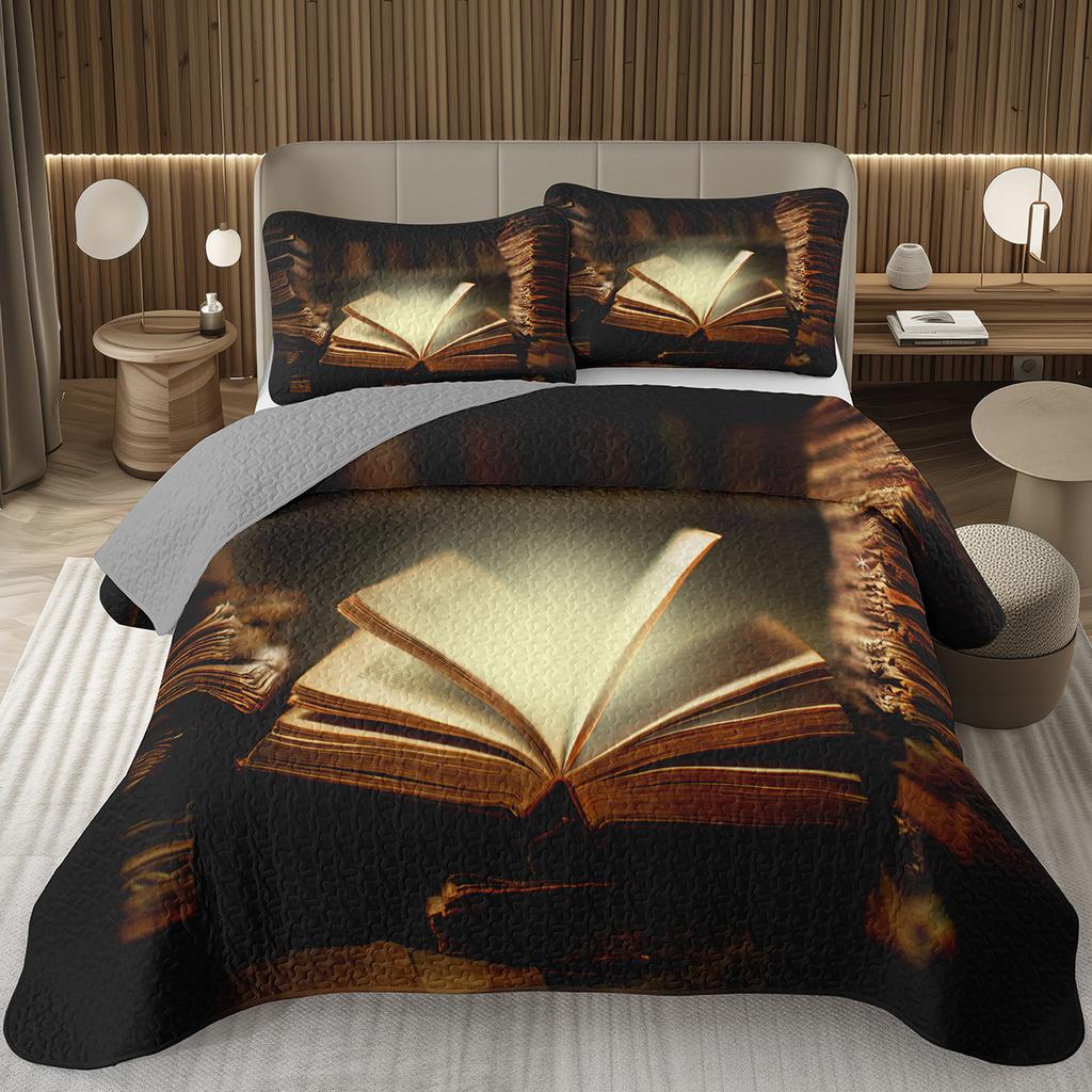 Magic Book Bedspreads Retro Books Quilted Coverlet Full Queen Bedding Set for Girls Youth Teens Child Soft Reversible Quilt Set