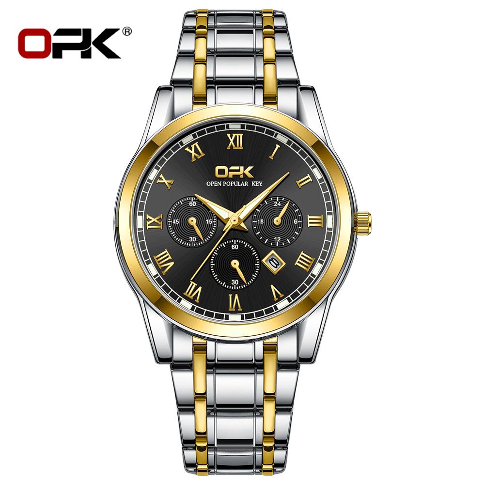 OPK Brand Steel Belt Dual Calendar MEN'S Quartz Watch 8119