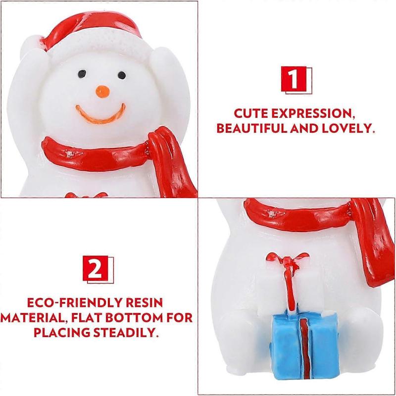 8pcs Mini Fairy Snowman Figurine Miniature Snowman Figurines Resin Snowman Ornament Xmas Party Favors for Christmas Party Desktop Decoration -Yx