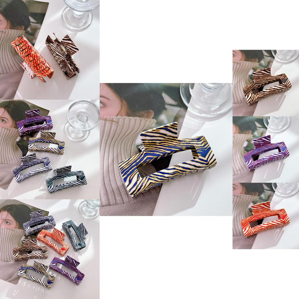 Fashionable Brown Striped Pvc Large Square Hair Claw Clip For Elegant Hairstyles