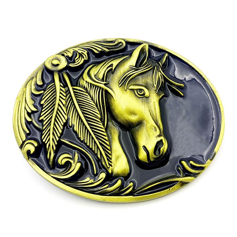 Western Black Glaze Gold Horse Head Oval Belt Buckle - Hot Selling!