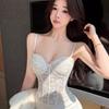 Pure desire hot girl with chest pad lace fish bone lace suspender vest women's thin inner and outer wear bottom back top