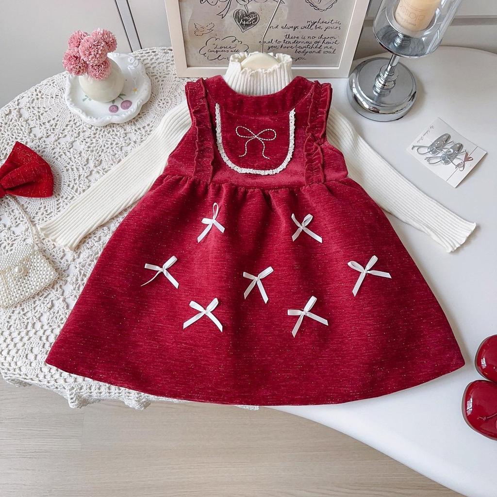 Girls' Winter Velvet Bow Dress - AWB106