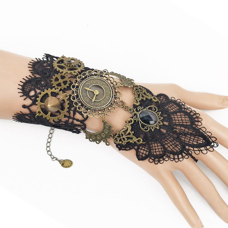 2026 New Model Gothic Steampunk Lace Cuff Fingerless Glove Arm Warmer Bracelet Black Halloween Accessories