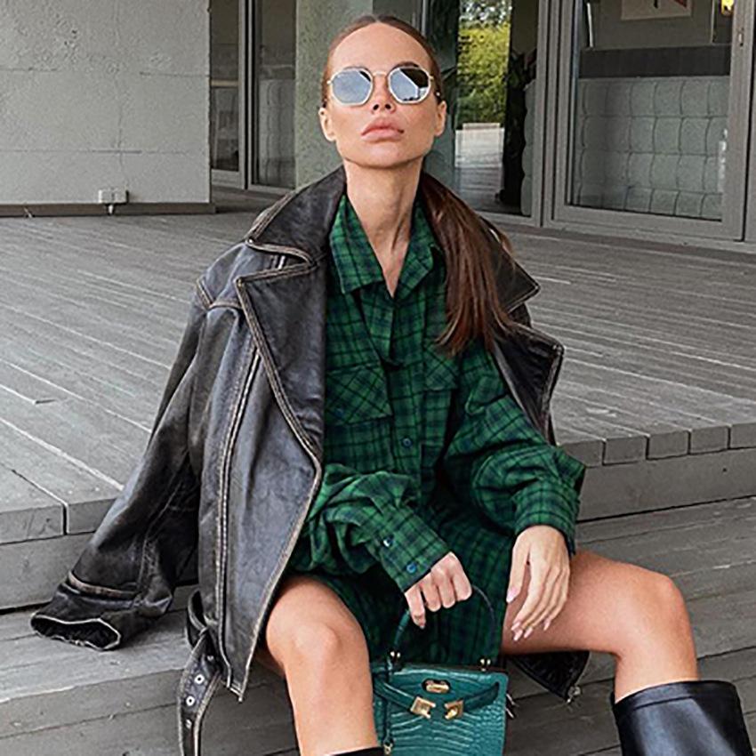 New American Retro Green Plaid Shirt Niche Loose Long Sleeve Shirt Women