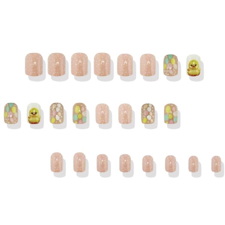 24 Pieces Short Press On Nail Square Shape Stick on Nail False Nail with Chick Designs for Party and Daily Wear