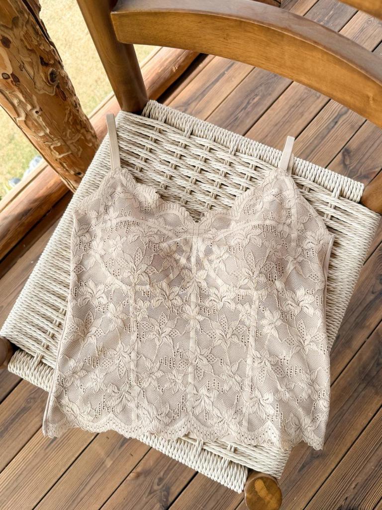 French Lace Ice Silk Camisole with Chest Pads - Elegant Back, Slimming Fit, Spring/Summer Style