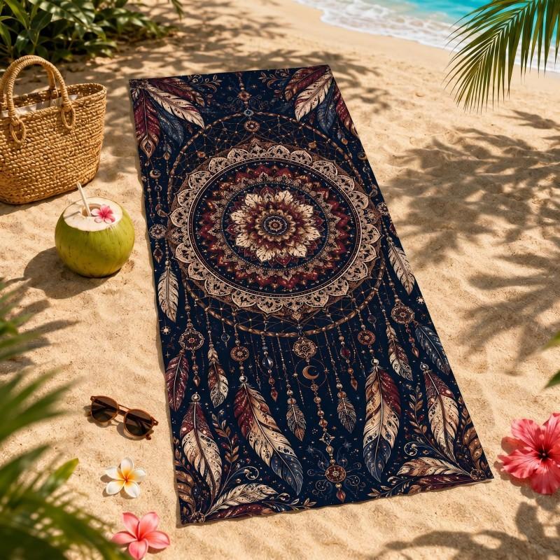 Dark boho dreamcatcher feather mandala print lightweight quick dry beach towel fits outdoor travel and sun bathing