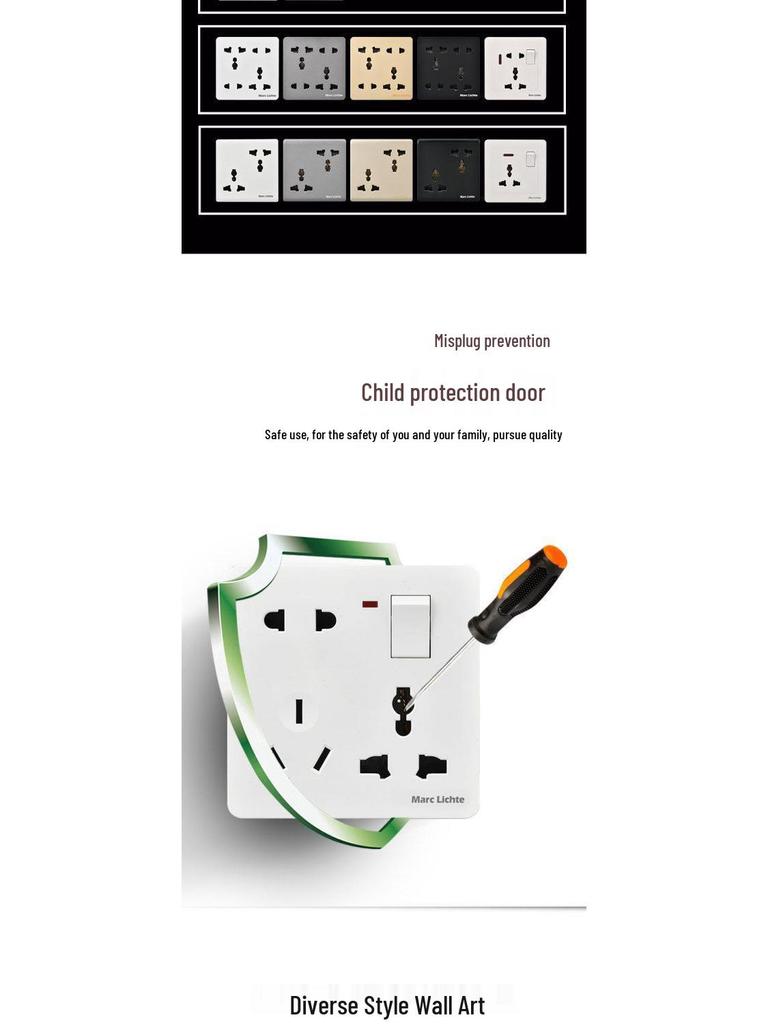 Concealed 86 Switch Single Gang Wall Socket Panel with Multifunctional Five-Hole and Eight-Hole Features
