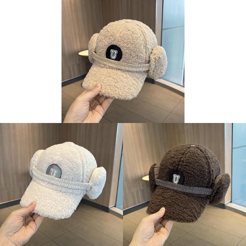 Letter Design Faux Sheep Wool Baseball Hat With Adjustable Fit For Winter Outdoor Activities