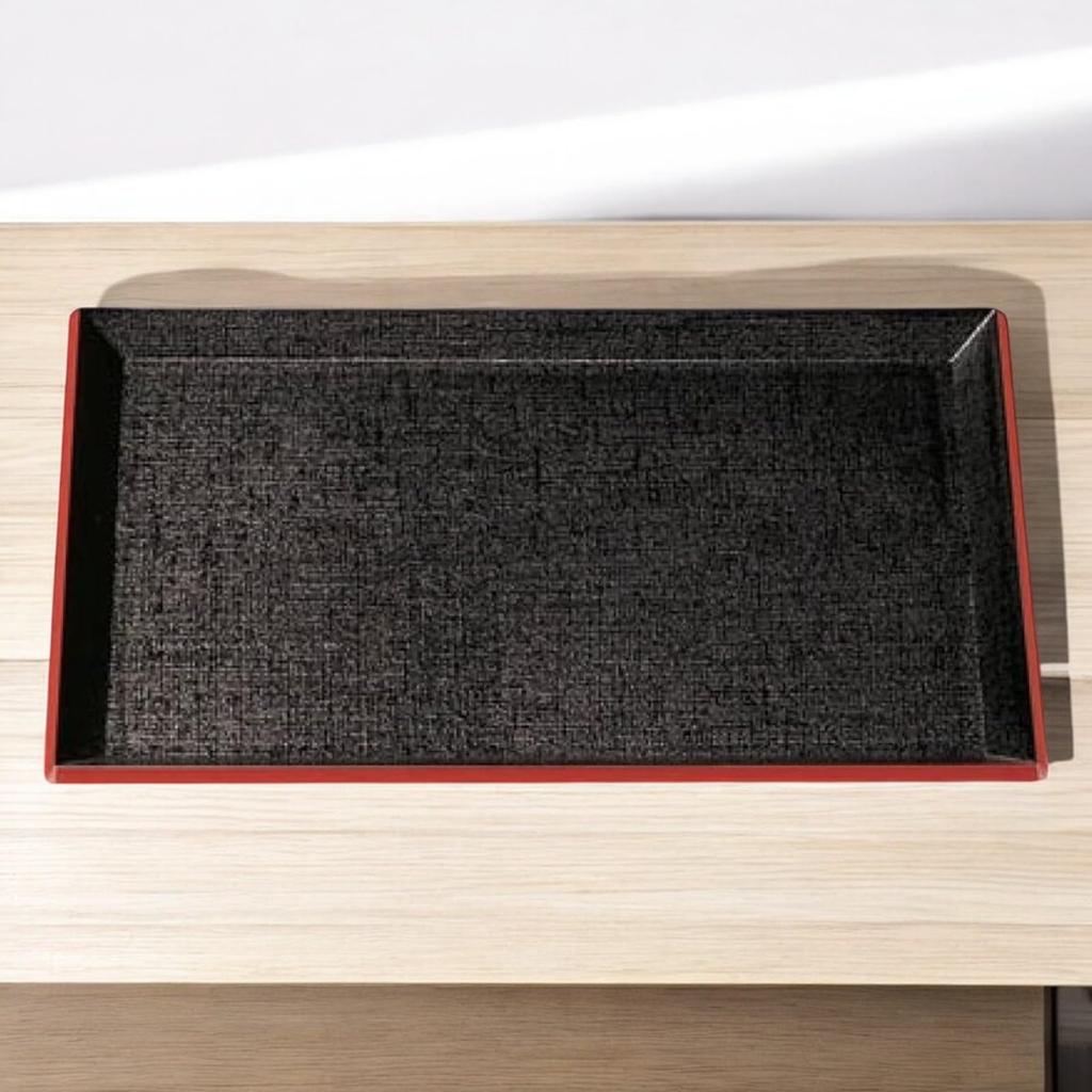42cm Tray with a Feather Available In Black and Lacquerware Made In Dishwasher Safe J-kitchens Heat-Resistant Weave, Red, Non-Slip, Heat-Resistant