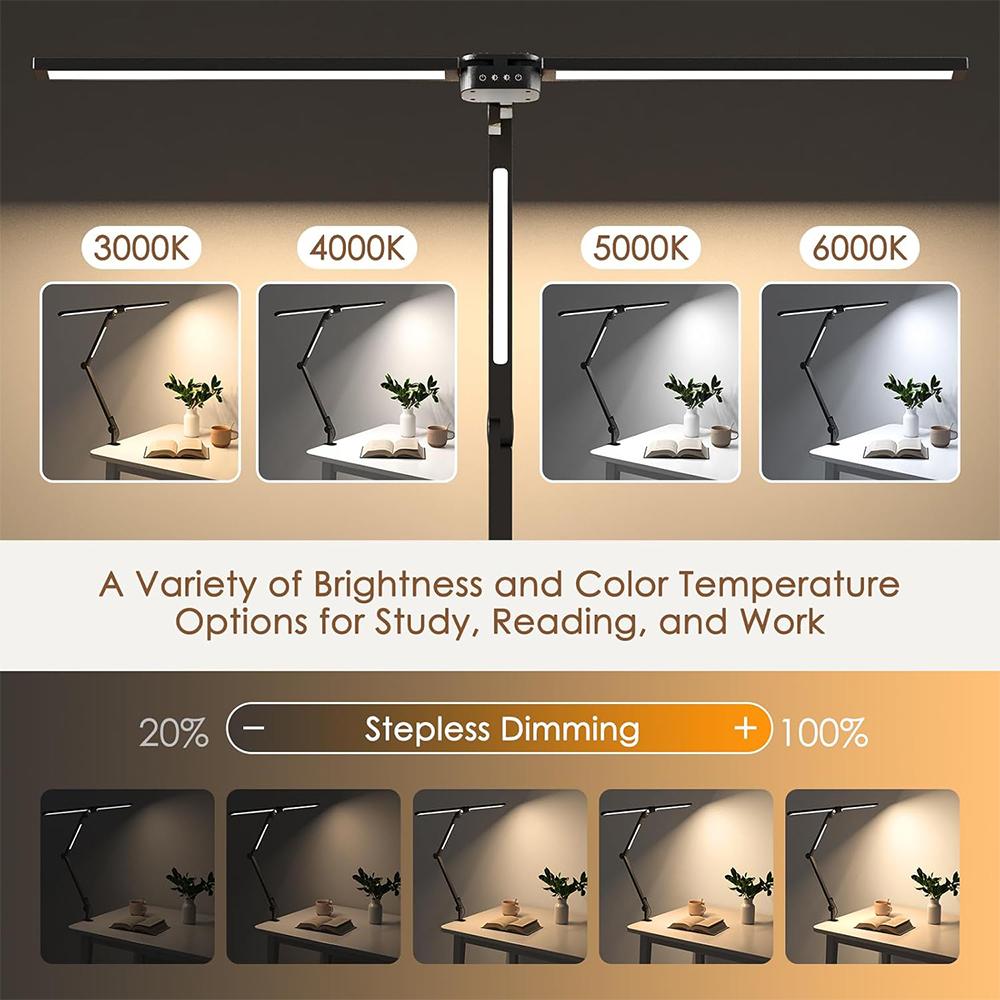 There-Head LED Eye Protect Clip Desk Lamp with Remote Control Architect Table Lamp Stepless Dimming Ultra-bright Office PC Lamp