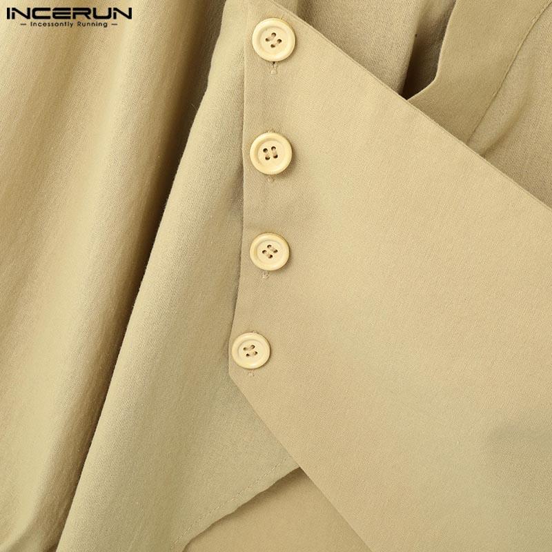 INCERUN Men Long Sleeve Front Cross Casual Irregular Tops Shirts