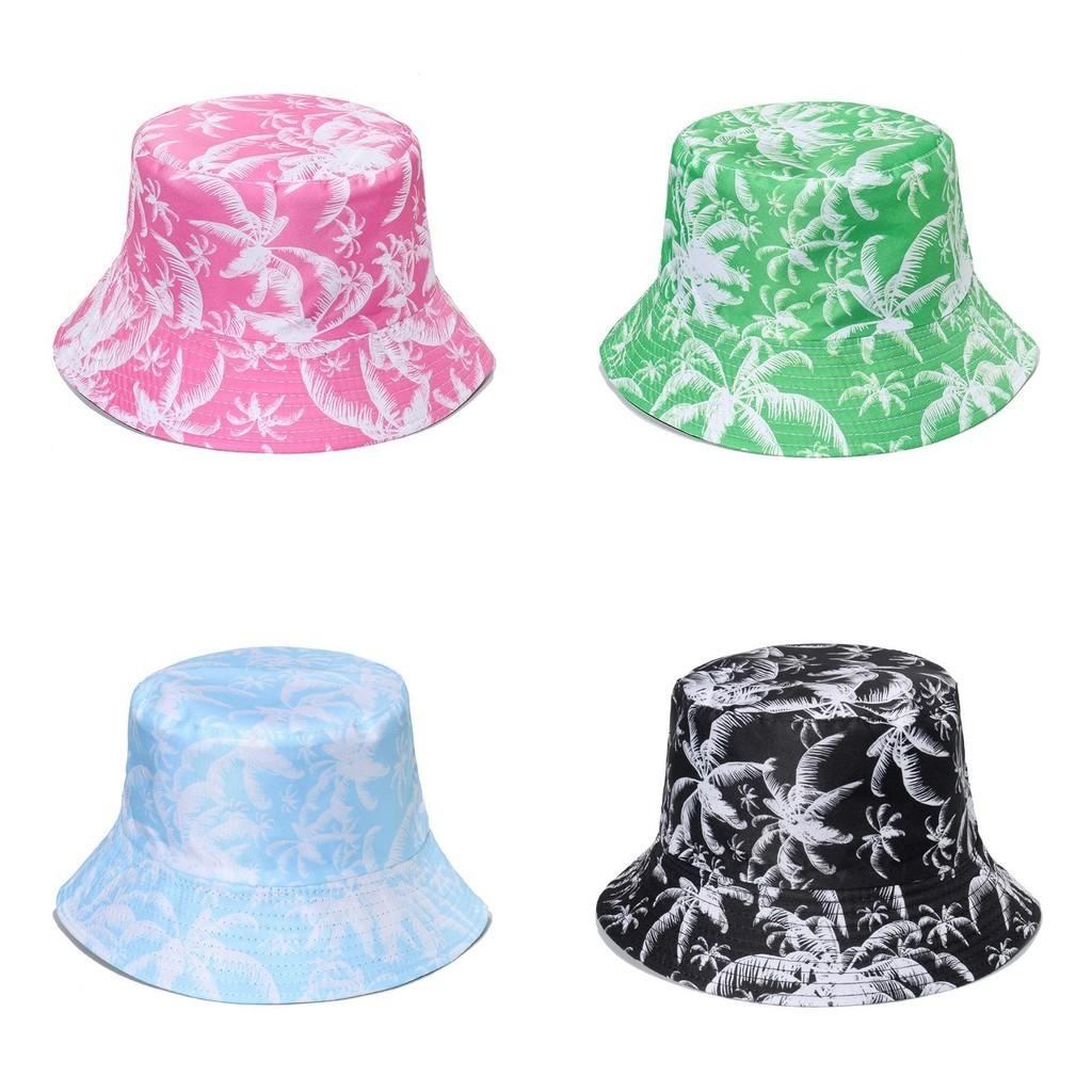 Trendy Coconut Tree Print Fishing Hat Unisex Casual Sunshade Hat Breathable Round Top Short Brim Hat