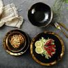 European Style Gold Side Black Plate Retro  Matte Steak Dish Dessert Tray Kitchen Dinner Plates Ceramic Dishes Bowls 1pcs